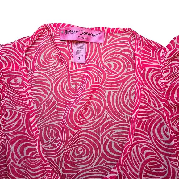 Betsey Johnson Red Rose Print Ruffle Babydoll Nightgown - Sheer Lingerie Dress S - Picture 4 of 8